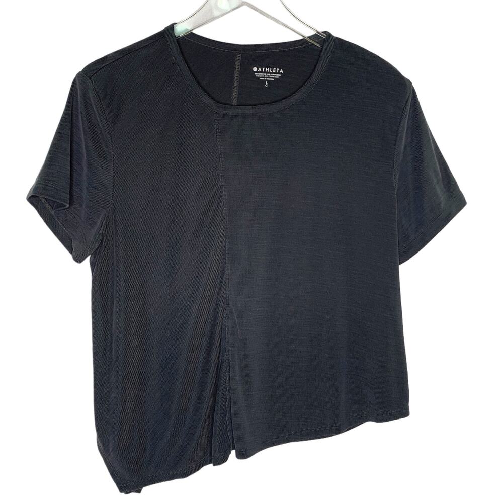 Athleta L Womens Relaxed Tee Washed Black Short Sleeve Asymmetric Hem Gym